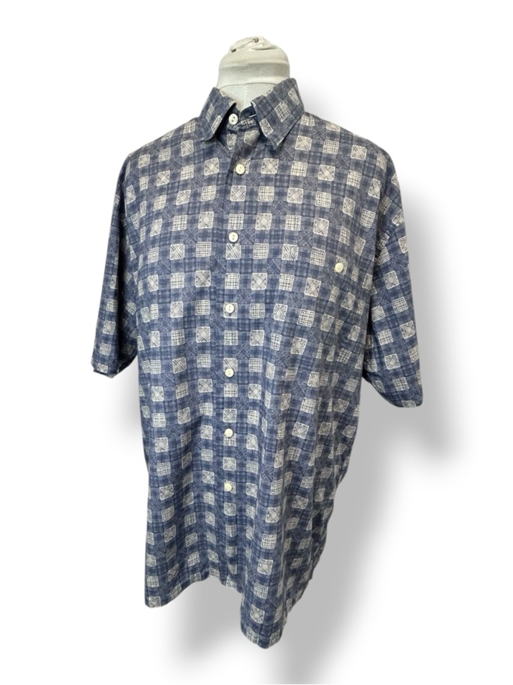 Burma Bibas Mens Short Sleeve Button Front Shirt Vintage Casual Check Plaid L